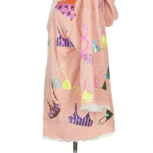 !!SOLD!! NWT QUEEN OF SPARKLES Peach Hood Swimsuit Coverup Poncho Terry - Picture 4 of 5